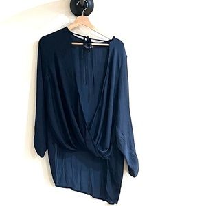 Flowing navy wrap top